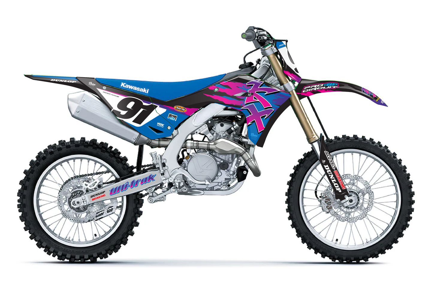 Retro Kawasaki Graphics Kit - Blue - Black - Pink - Sketch Moto Design
