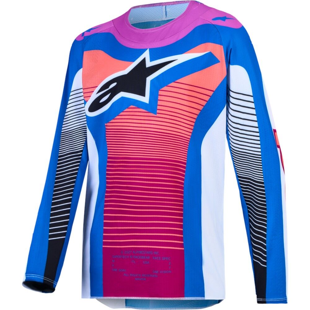 Alpinestars 2027 Supertech Maven Hot Coral / Blithe Blue / White Kids Jersey