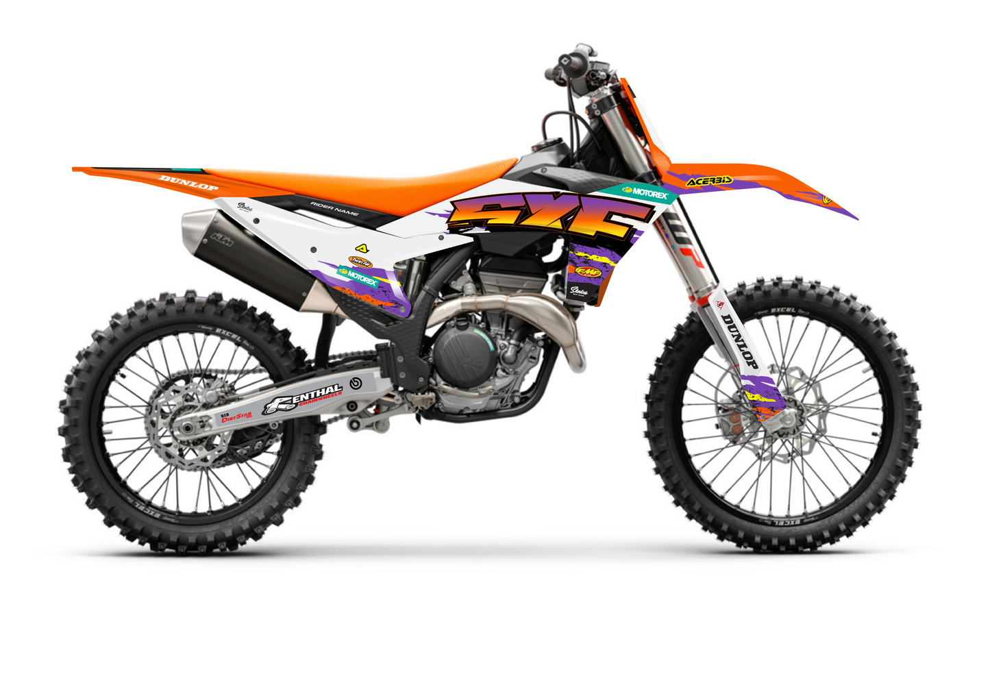 Retro KTM SXF Graphics Kit - Purple and Orange - Tear Graphic - Sketch Moto Design