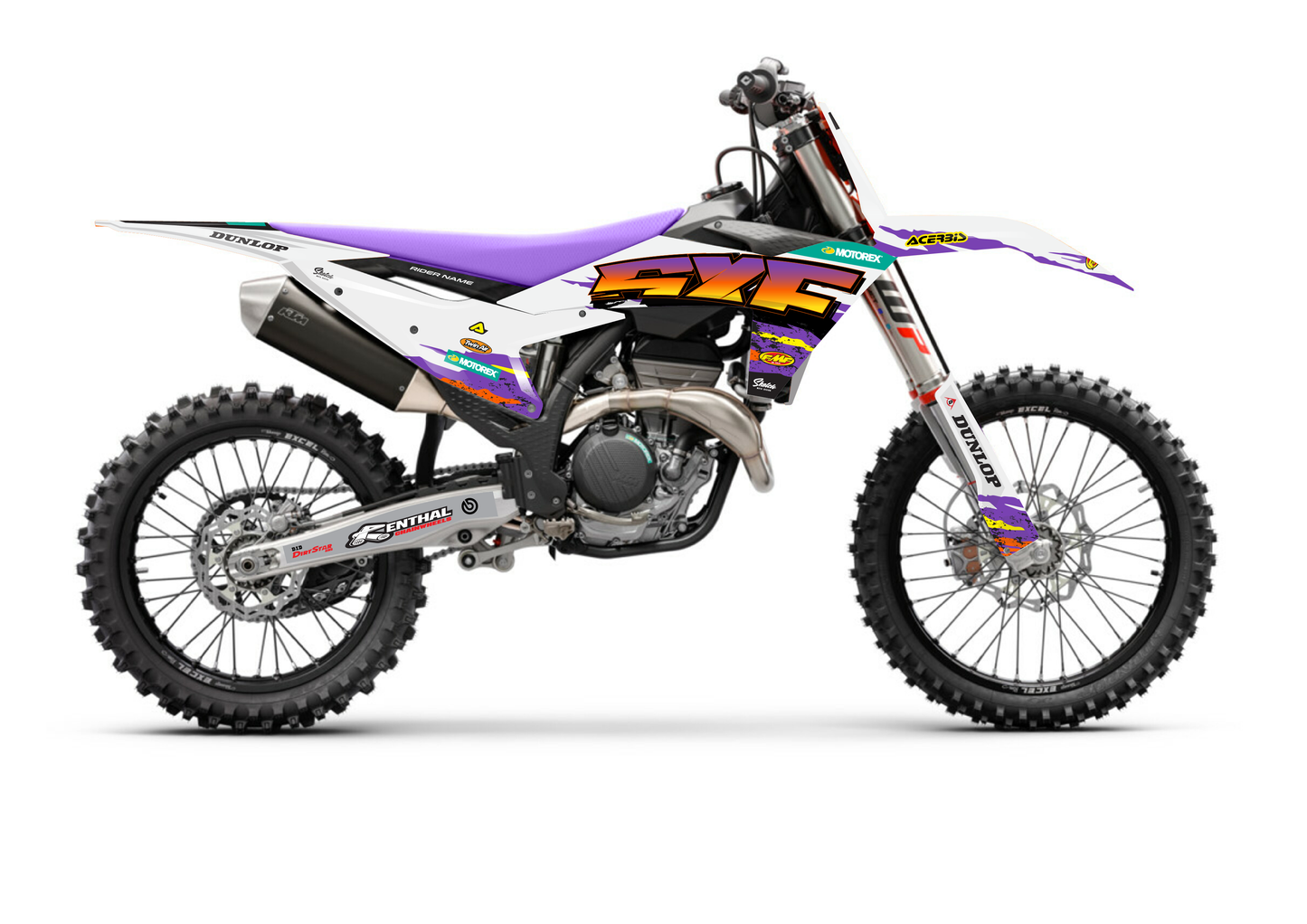 Retro KTM SXF Graphics Kit - White and Purple - Sketch Moto Design