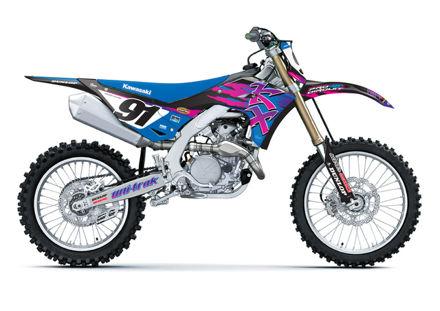 Retro Kawasaki Graphics Kit - Blue - Black - Pink - Sketch Moto Design