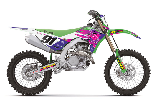 Retro Kawasaki Graphics Kit - Purple - White - Pink - Sketch Moto Design